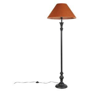 Klasyczna lampa podłogowa czarna klosz welurowy pomarańczowy 55cm - Classico Oswietlenie wewnetrzne