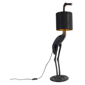 Vintage lampa podłogowa czarna z abażurem z czarnej tkaniny - Żuraw ptak To Oswietlenie wewnetrzne