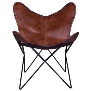 Bhp Krzesło butterfly, skóra i metal, brązowe, B412678