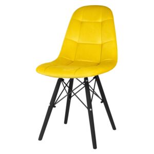 Krzesło ragnar żółte welur z czarnymi nogami