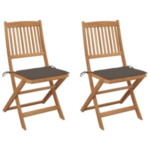 Składane krzesła ogrodowe z poduszkami, 2 szt., drewno akacjowe