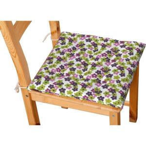 Siedzisko Karol na krzesło DEKORIA, fioletowo - zielone kwiatuszki na jasnym tle, 40x40x3,5 cm