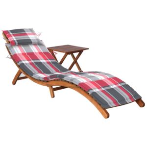 Ogrodowy leżak ze stolikiem i poduszką, lite drewno akacjowe