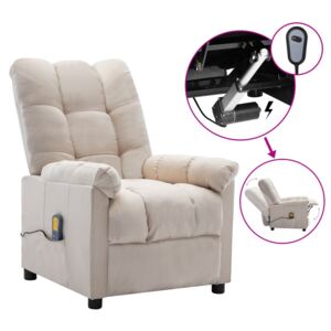Rozkładany fotel masujący, elektryczny, kremowy, obity tkaniną