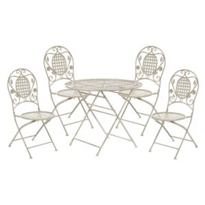 Zestaw mebli ogrodowych złamana biel metalowy stolik 4 krzesła składany postarzany na balkon taras odporny na promieniowanie UV rdzę styl retro Beliani