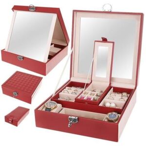 Pudełko na biżuterię z lustrem Deluxe - czerwone