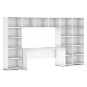 Biblioteka z wbudowanym biurkiem, 3350x700/400x1923 mm, biały