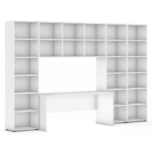 Biblioteka z wbudowanym biurkiem, 3350x700/400x1923 mm, biały