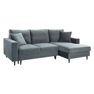 Sofa narożna rozkładana DEKORIA Madrid Velve, szara, 231,5x147x90 cm