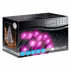Lampki zewnętrzne POLAMP, 100 diod LED, 10 m, 3,3 W, barwa różowa, kabel zielony