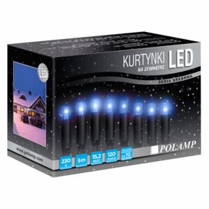 Kurtyna zewnętrzna POLAMP Flash, 120 diod LED, 5 m, 3,3 W, barwa niebieska, kabel biały