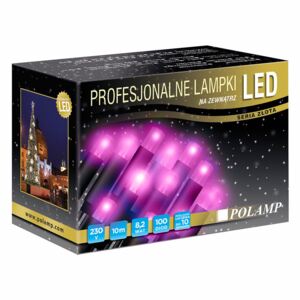 Lampki zewnętrzne LED POLAMP, 100 diod LED, 10 m, 3,3 W, barwa fioletowa, czarny kabel