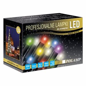 Lampki zewnętrzne LED POLAMP, 100 diod LED, 10 m, 3,3 W, barwa multikolorowa, czarny kabel