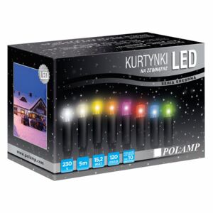 Kurtyna zewnętrzna LED POLAMP, 120 diod LED, 5m, 3,3 W, barwa multikolor, biały kabel