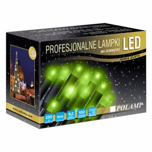 Lampki zewnętrzne LED POLAMP, 100 diod LED, 10 m, barwa zielona, czarny kabel