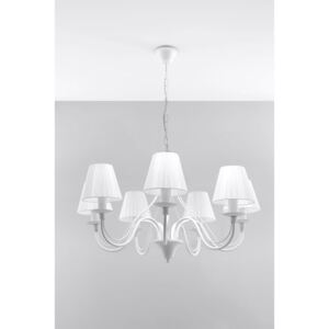 Sollux Stylowa Klasyczna Lampa Żyrandol MINERWA ABAŻUR 7 Biały Piękny Zwis na Sufit LED