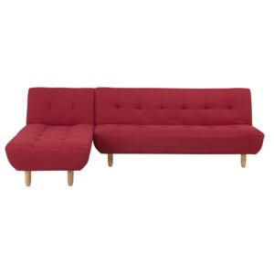 Narożnik rozkładany prawostronny czerwony tapicerowany 5 osobowa pikowana sofa z szezlongiem Beliani