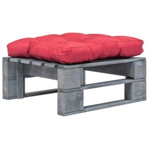 Ogrodowe siedzisko z palet, czerwona poduszka, szare drewno
