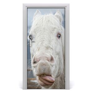 Naklejka samoprzylepna na drzwi Szalony biały koń