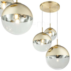 LAMPA wisząca VARUS 15855-3 Globo okrągła OPRAWA zwis kaskada szklane kule balls złote przezroczyste
