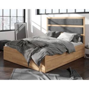 Bukowe łóżko z szufladami i tapicerowanym zagłówkiem Magnus