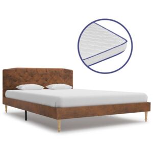 Rama łóżka zamszowa z materacem PERVOI, brązowa, 140x200 cm