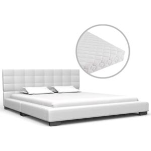 Rama łóżka skórzana z materacem PERVOI, biała, 140x200 cm