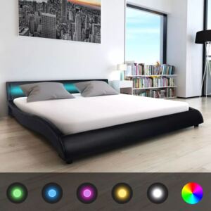 Łóżko z pasem LED skóra PE materac Memory 180 cm czarne