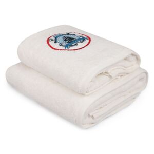 Komplet białego ręcznika i białego ręcznika kąpielowego z kolorowym detalem Land & Sea