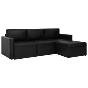 3-osobowa sofa rozkładana, tapicerowana sztuczną skórą, czarna
