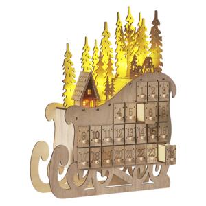 Dekoracja świąteczna jasne drewno topolowe oświetlenie LED sanie kalendarz adwentowy Skandynawska dekoracja Beliani