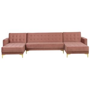 Sofa rozkładana podkowa welurowa różowa ABERDEEN