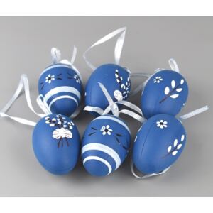 Komplet ręcznie malowanych jajek z tasiemką niebieski, 6 szt