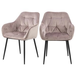 SELSEY Zestaw dwóch krzeseł tapicerowanych z podłokietnikami Agamos różowy welur na metalowych nóżkach