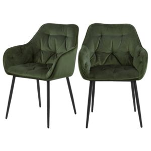 SELSEY Zestaw dwóch krzeseł tapicerowanych z podłokietnikami Agamos zielony welur na metalowych nóżkach