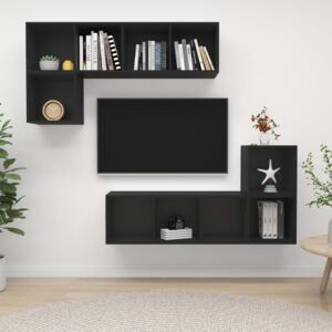 4-częściowy zestaw szafek TV, czarny, płyta wiórowa