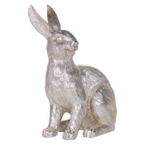 Figurka dekoracyjna srebrna z żywicy 35 cm świąteczna w kształcie królika wielkanocnego na stół Beliani