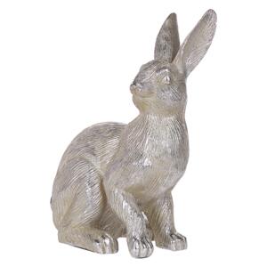 Figurka dekoracyjna srebrna z żywicy 35 cm świąteczna w kształcie królika wielkanocnego na stół Beliani