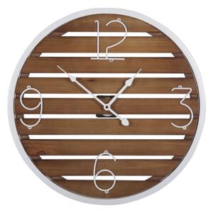 Zegar ścienny ciemne drewno okrągły ø 50 cm tarcza listwy białe wskazówki rama Beliani