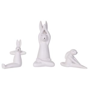Zestaw 3 figurek biały zając wielkanocny królik ręcznie wykonane biały ceramiczny Beliani
