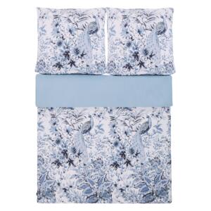 Komplet pościeli poszewki na kołdrę i 2 poduszki biało-niebieski kwiatowy wzór bawełna 155 x 220 cm nowoczesny boho sypialnia Beliani
