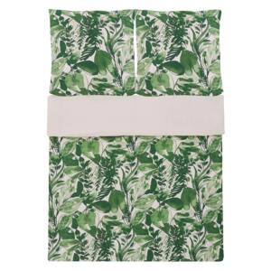 Komplet pościeli poszewki na kołdrę i poduszkę biało-zielony motyw liści bawełna 155 x 220 cm nowoczesny boho sypialnia Beliani