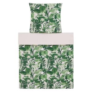 Komplet pościeli poszewki na kołdrę i poduszkę biało-zielony motyw liści bawełna 135 x 200 cm nowoczesny boho sypialnia Beliani
