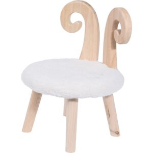Krzesło dla dziecka z motywem baranka, taboret dziecięcy, drewniany z futrzanym siedziskiem