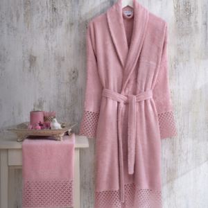 Komplet różowego szlafroka damskiego w rozmiarze S/M i ręcznika Bathrobe Komplet Lady