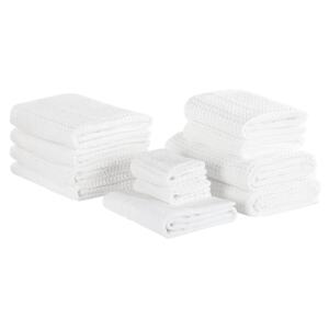 Komplet 11 ręczników biały bawełna zero twist ręcznik dla gości do rąk kąpielowy plażowy i mata łazienkowa Beliani