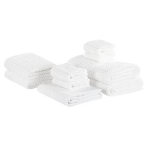 Komplet 9 ręczników biały bawełna zero twist ręczniki dla gości do rąk kąpielowy i mata łazienkowa Beliani