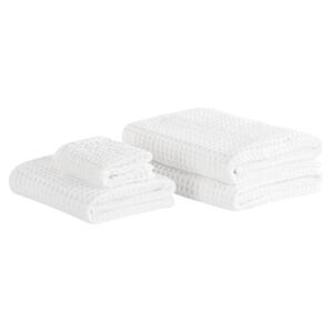Komplet 4 ręczników biały bawełna zero twist ręczniki dla gości do rąk kąpielowy i mata łazienkowa Beliani