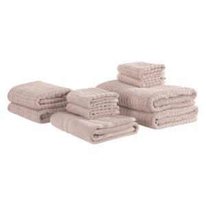 Komplet 9 ręczników różowy bawełna low twist ręczniki dla gości do rąk kąpielowy i mata łazienkowa Beliani