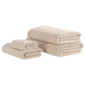 Komplet 4 ręczników beżowy bawełna low twist ręczniki dla gości do rąk kąpielowy i plażowy Beliani